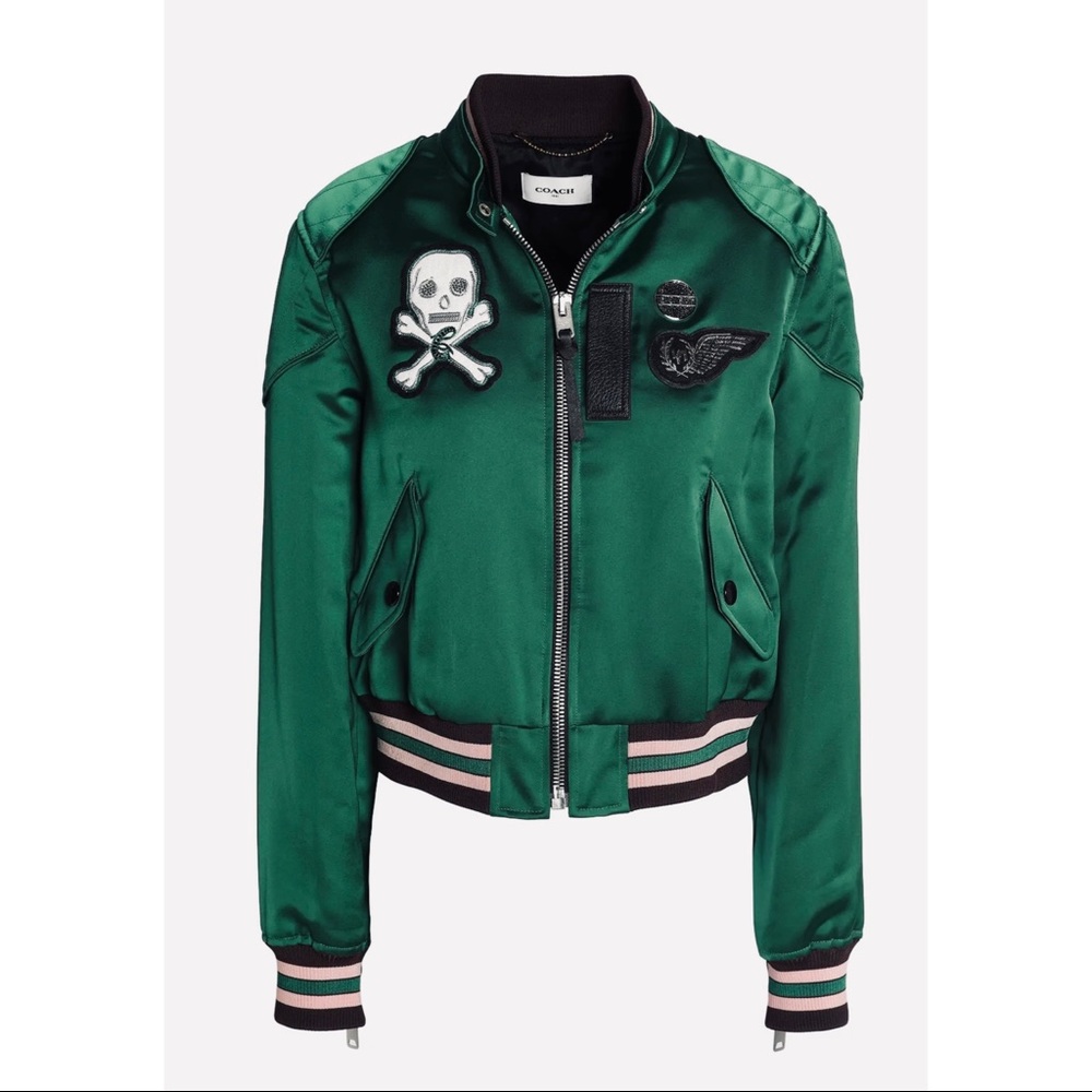 COACH Leather-trimmed appliquéd satin bomber - Picture 2 of 7